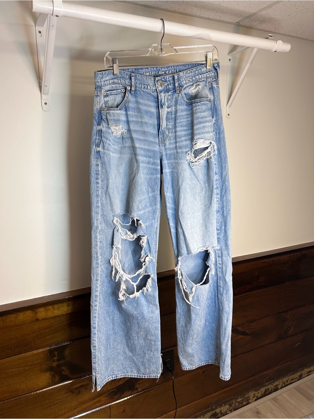 American Eagle Outfitters Light Blue Distressed High Rise Baggy Wide Leg Jeans-6